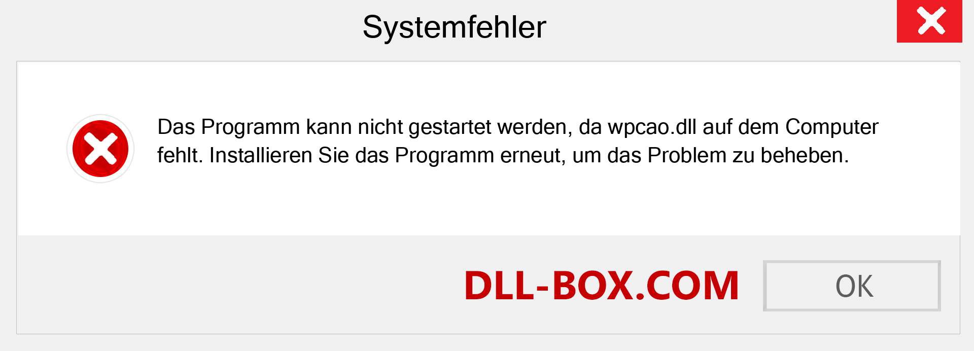 wpcao.dll-Datei fehlt?. Download für Windows 7, 8, 10 - Fix wpcao dll Missing Error unter Windows, Fotos, Bildern