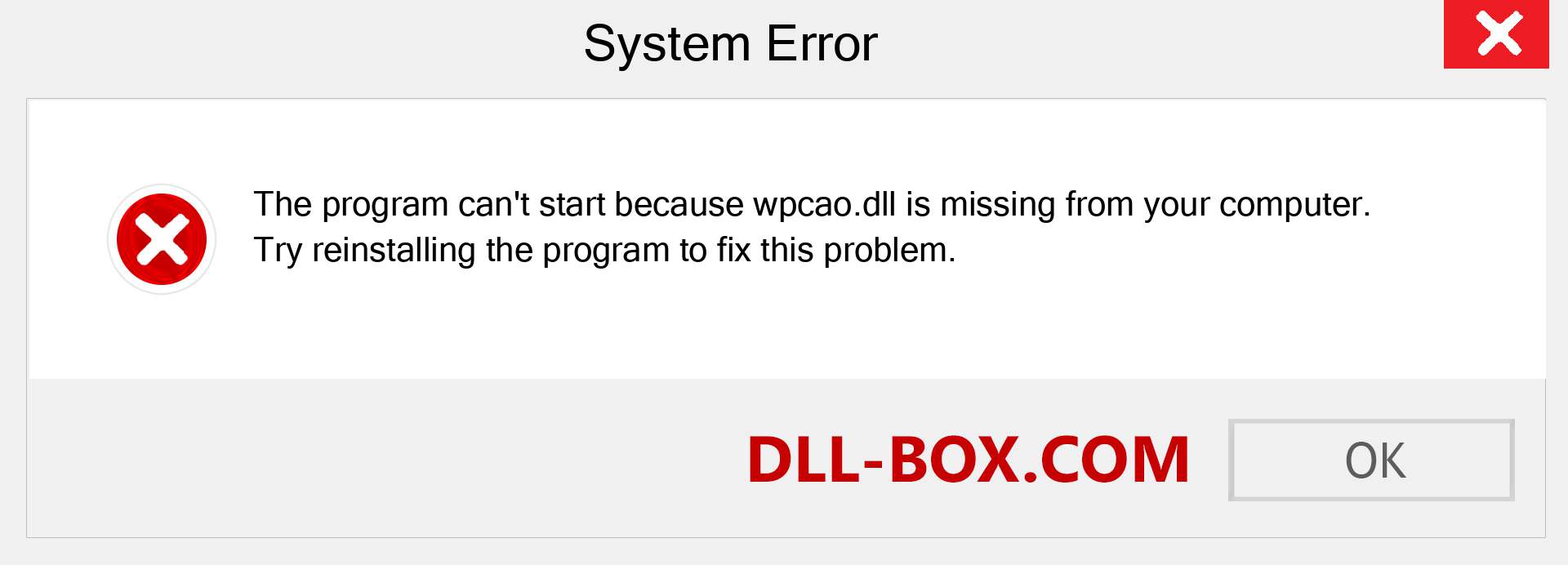  wpcao.dll file is missing?. Download for Windows 7, 8, 10 - Fix  wpcao dll Missing Error on Windows, photos, images